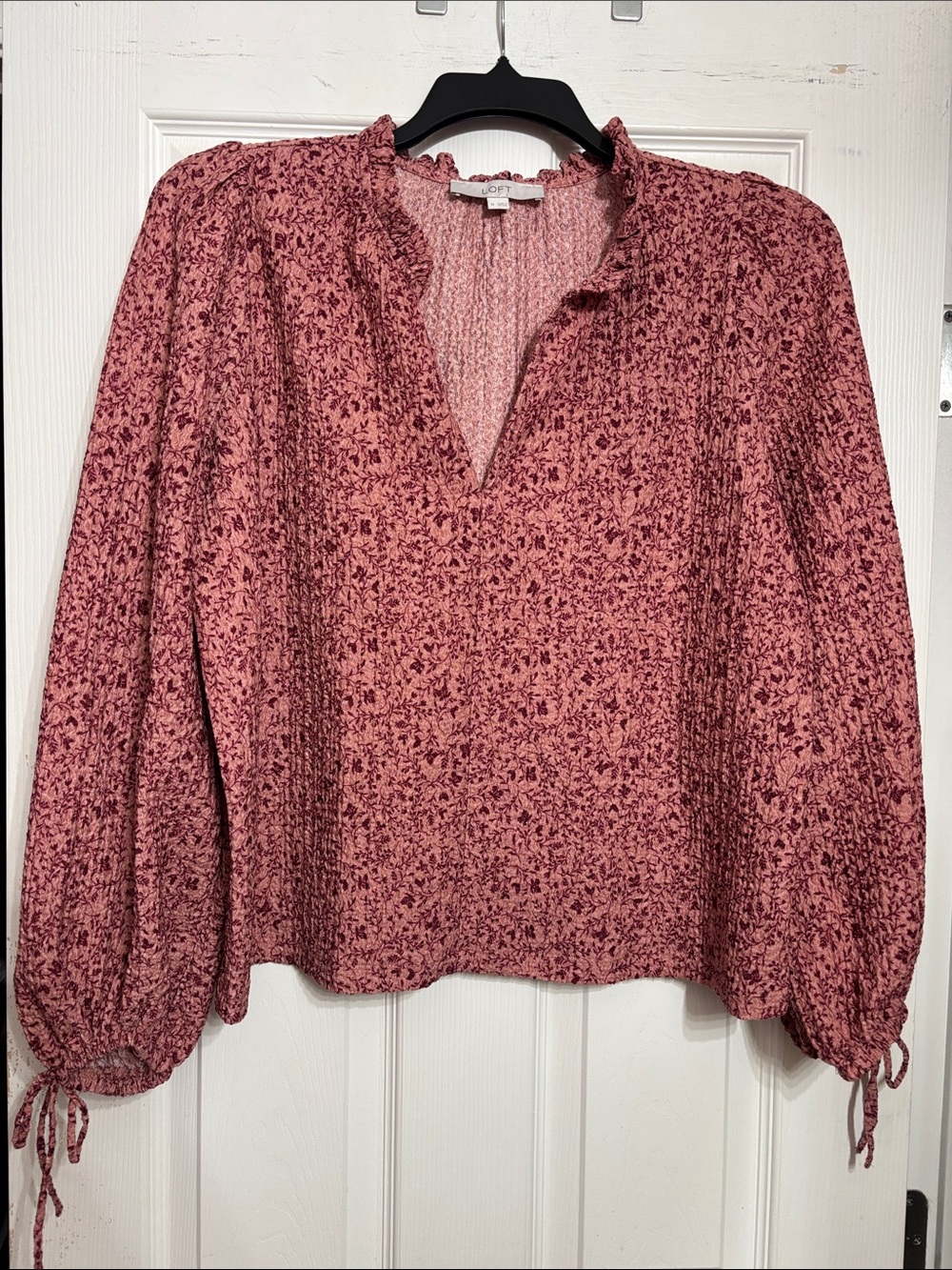 LOFT Dusty Rose Floral Ruffle V-Neck Blouse